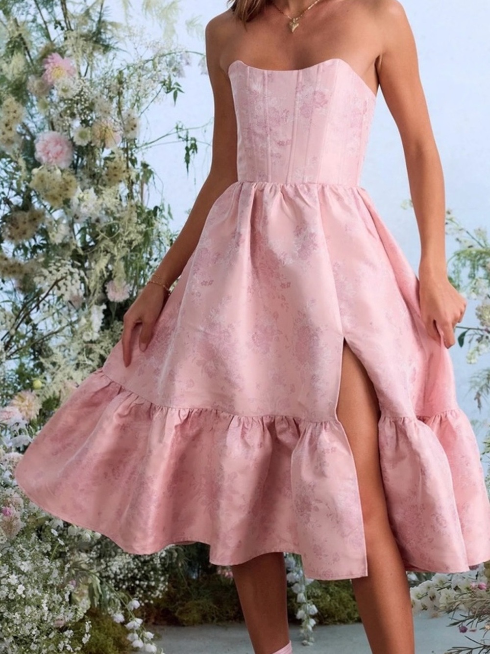 V. Chapman Strapless Virginia Dress in Pink Brocade - size 8 NWT